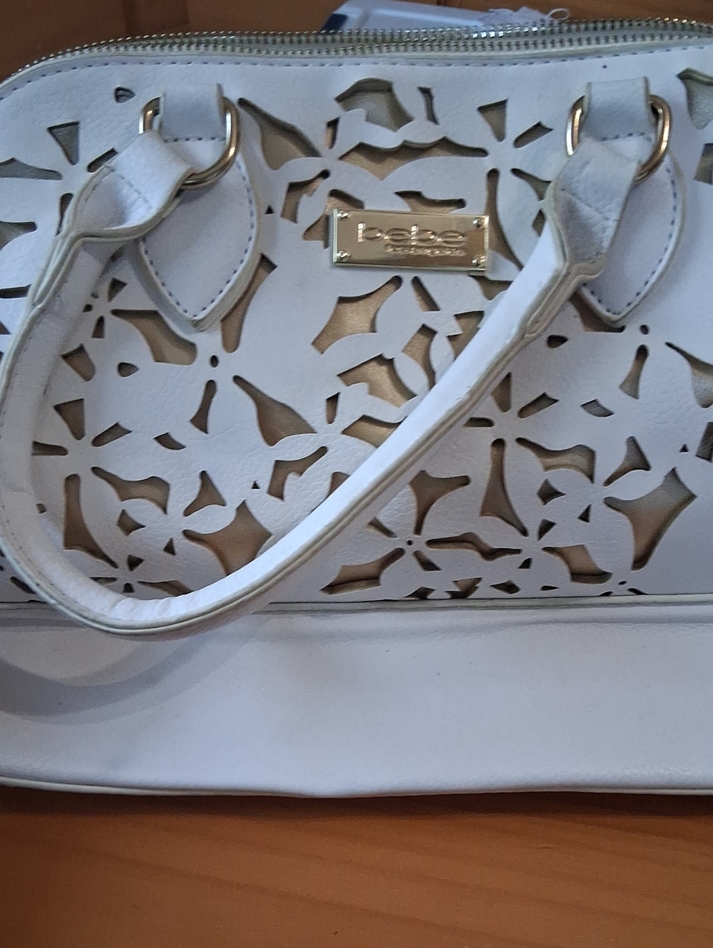 bebe White Laser-Cut Satchel
